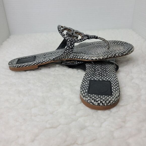 Tory Burch Miller 2 Pewter Metal Logo Beige Brown Snake Print - Picture 5 of 9